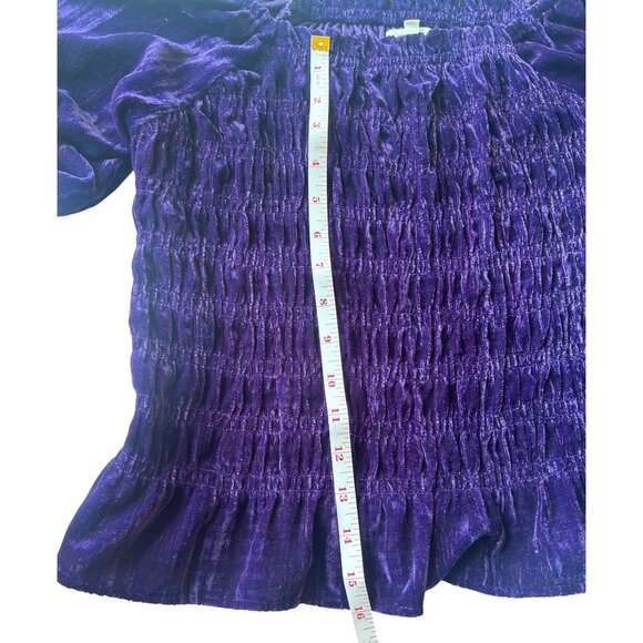 Womens M Purple Velvet Top Peplum Blouson Sleeve Stretch Top Fairy Witchy - Picture 8 of 9